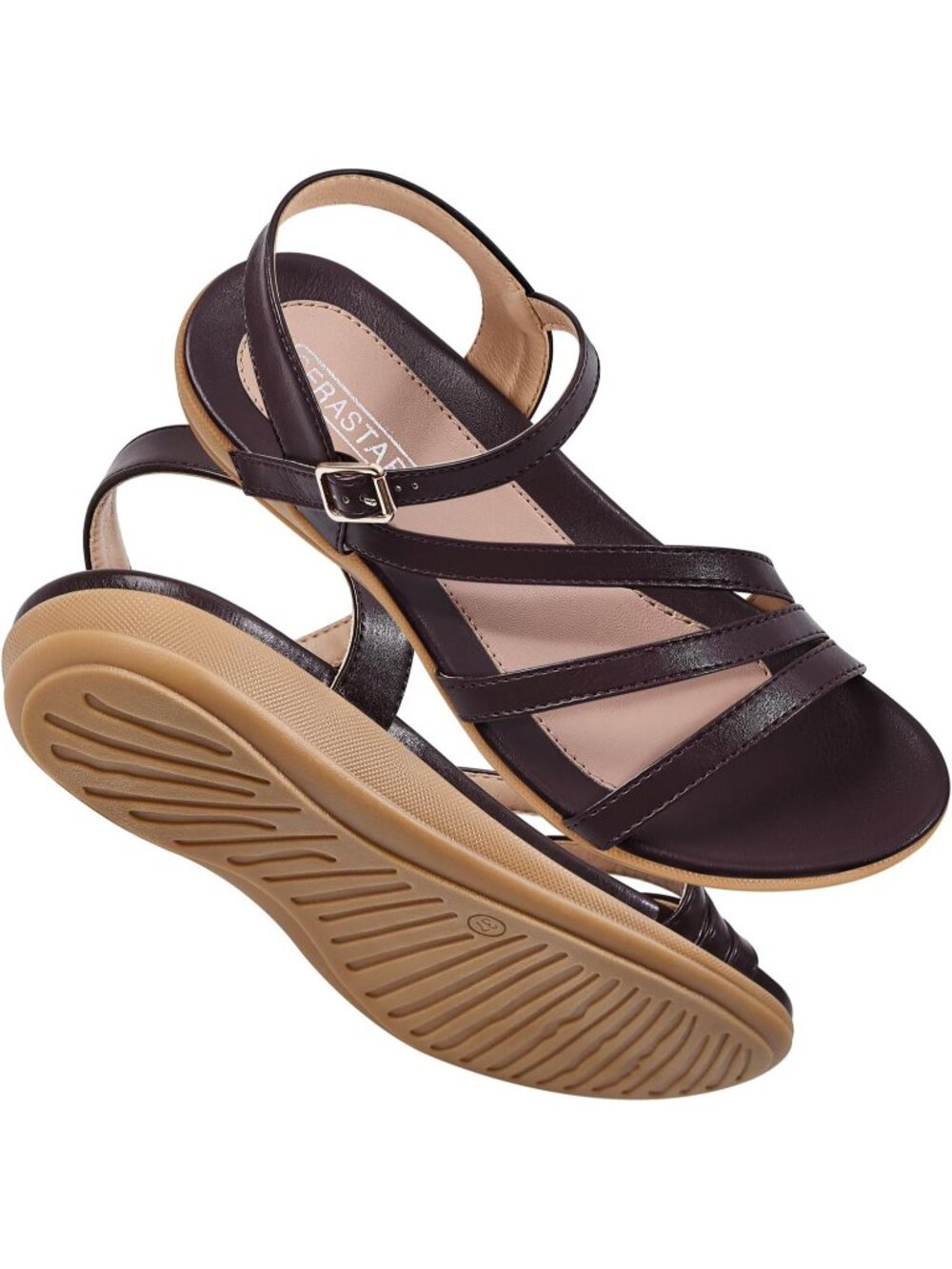 🆕Women's Dark Brown Flat Sandals Dressy Comfortable Summer Strappy Dress Shoes